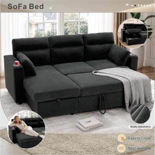 Image of KEIKI 82.5 inch Sleeper L Shaped Sofa with Pull Out Bed,