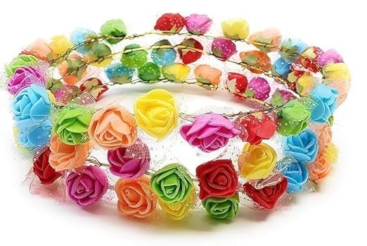 JAGMOOLYA PRODUCTS Artificial Floral Headpiece Roses Foam Flower Wedding Bridal Beach Party Travel Headpiece Wreath Crown Tiara for Girls, Teens and Women (Pack of 3 pcs) (Multicolor)