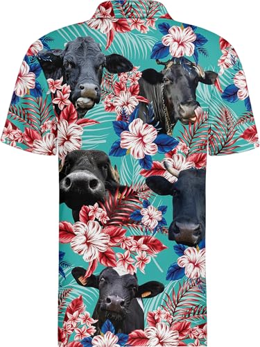 Image of PAGYMO Golf Shirts for Men Crazy Hawaiian Print Funny Mens Polo Shirt
