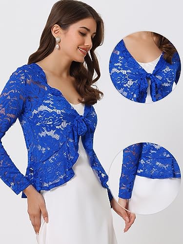 Image of Allegra K Bolero Shrug for Women's Lace Cardigan Tie Front Crop Ruffled Formal Dressy Wedding Shrugs