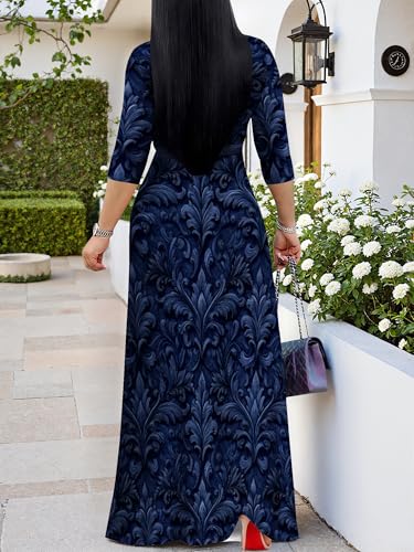 Image of PinkPatty Plus Size Maxi Dresses for Women Casual Flowy Long Dress 3 /4 Sleeve V Neck Wrap Dress with Belt