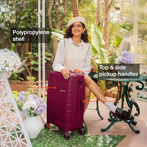 Image of Nasher Miles Polypropylene 360 Degree Paris Hard-Sided Check-in Luggage 28 inch | 75cm | 8 Wheels Large Trolley Bag for Travel | Suitcase (Maroon)