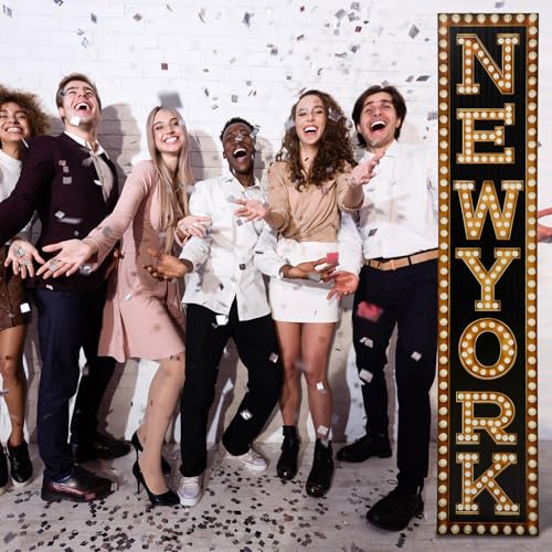 Image of Colingmill 6.6 ft New York Marquee Column Cardboard Stand up Cutout New York Themed Party Decoration Life Size Photo Props for NYC Patriotic Themed Party Sign Backdrop