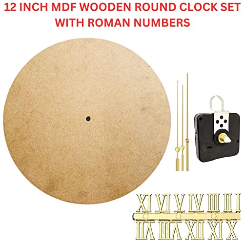 Image of R H LIFESTYLE DIY Clock Making Kit Round MDF Wooden Base Clock Set with Number, Hands and Movement Machine Resin Art Set (12 INCH)