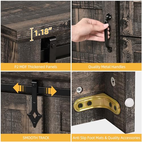 DWVO Farmhouse Sideboard Buffet Cabinet with Storage, Large Kitchen Storage Cabinet w/Sliding Barn Doors and Drawers for Dining Room, Living Rool, Dark Rustic Oak