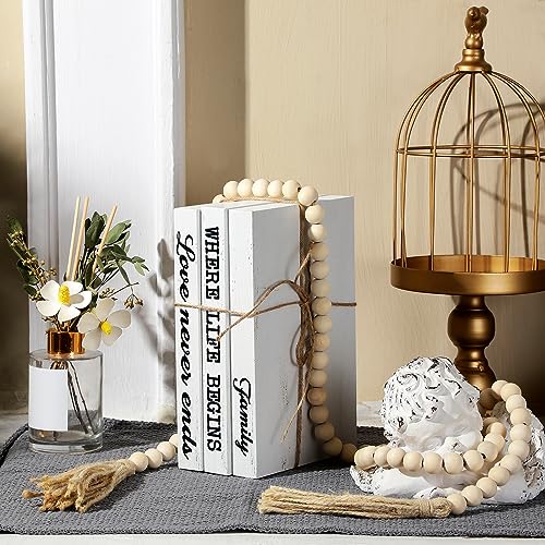 3 Libros Decorativos para decoración del hogar, Libros de imitación Blancos, Libros de exhibición Apilados con borlas de Cuentas de Madera para mesas de café, 58 Pulgadas (Familia Donde Comienza la - imagen 5