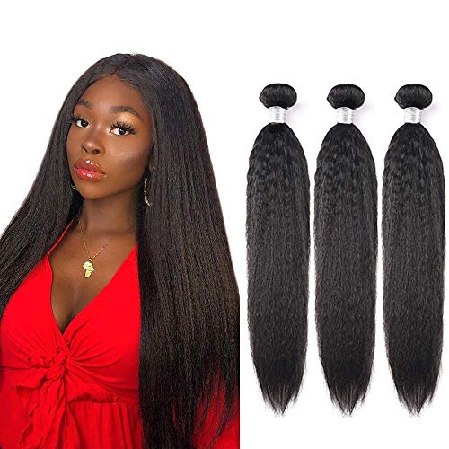Brazilian Kinky Straight Weave Hair Human Hair Bundles Short Bundles Unprocessed Remy Brazilian Virgin Hair Sew In Weave Hair Extensions Human Hair Weft Yaki Straight Natural Black 14 16 18 Inch