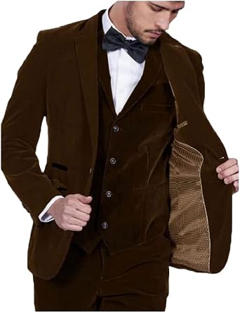 Mens Slim Fit 3 Pieces Velvet Suits Shawl Lapel Wedding Suits Groom Tuxedos Winter Suits