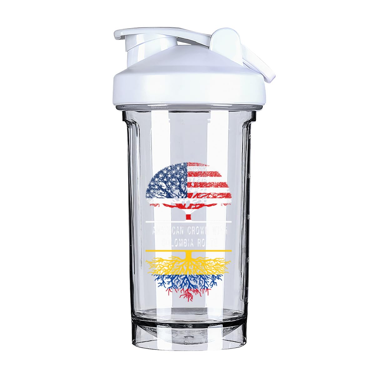 America Crown With Colombia Roots 18 Ounce Shaker Cup,Fashion Theme Pattern Shaker Bottle Leak-proof Workout Shake Bottles 500ML/18 oz Perfect for Pre Workout