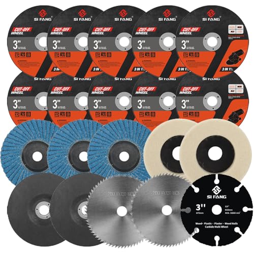 SI FANG Pack mit 20 Trennscheiben & Fächerscheiben für Metall, Durchmesser 75 mm, für Mini-Winkelschleifer, Schneiden, Polieren, Schleifen von Metall SI FANG Pack mit 20 Trennscheiben & Fächerscheiben für Metall, Durchmesser 75 mm, für Mini-Winkelschleifer, Schneiden, Polieren, Schleifen von Metall