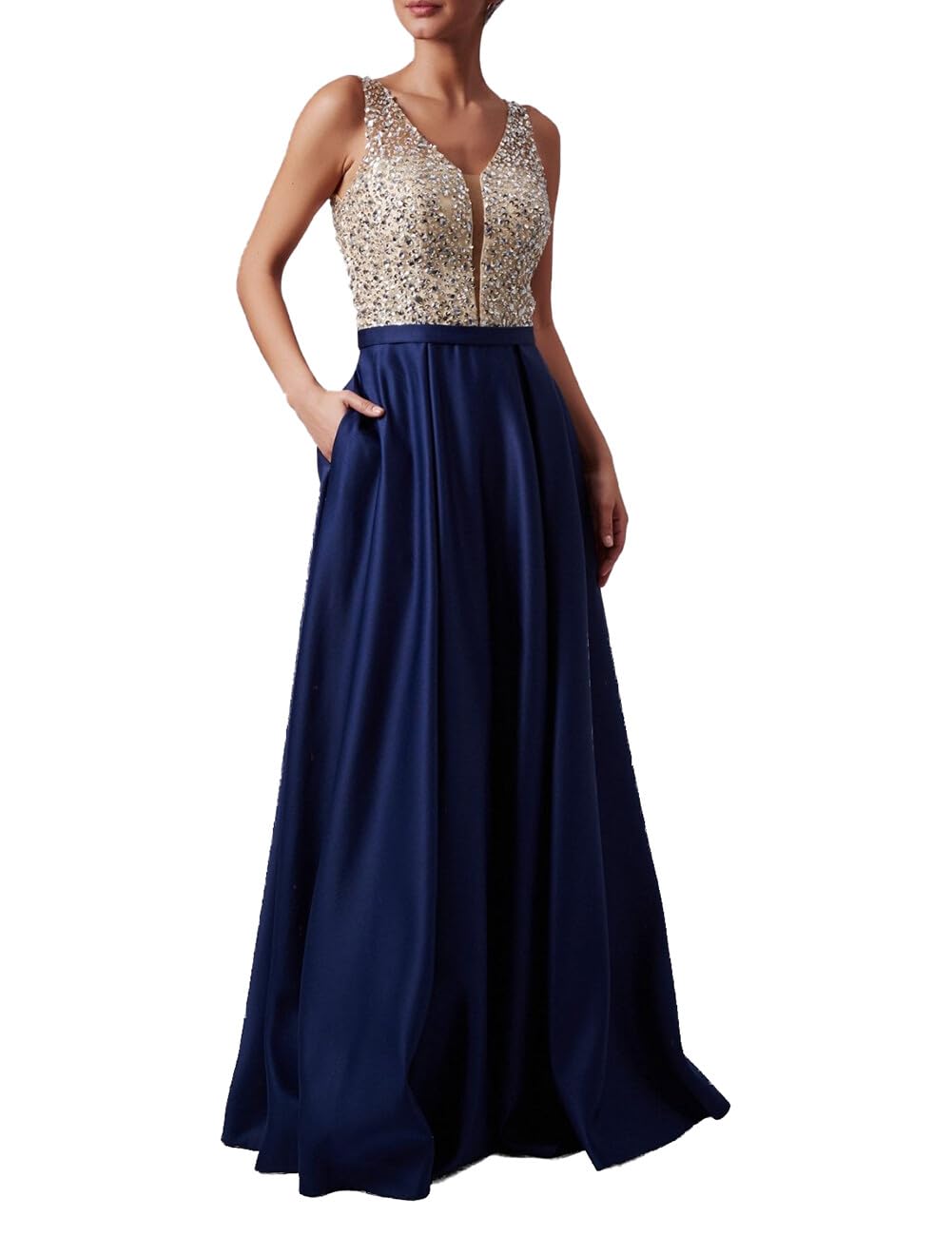 HUINI Abendkleid Lang Damen Glitzer Ballkleider Hochzeitskleid Vintage Cocktail Partykleider Brautkleider