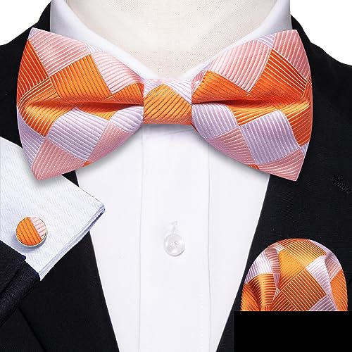Image of YOHOWA Mens Bow Tie Set Paisley Coloful Pre-tied Bowties Adjustable with Handkerchief Cufflinks Wedding Prom Party