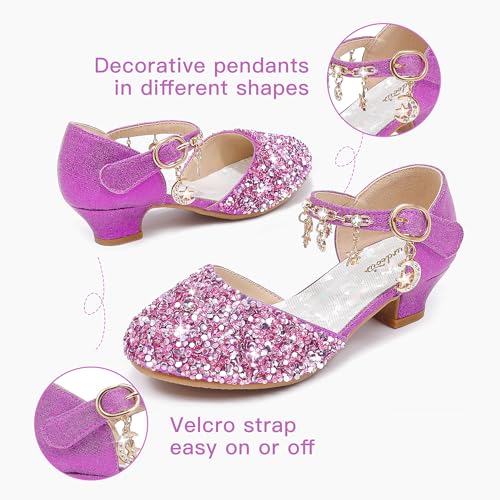 Image of Furdeour Girls Dress Shoes Princess Crystal High Heels Flower Girl Shoes