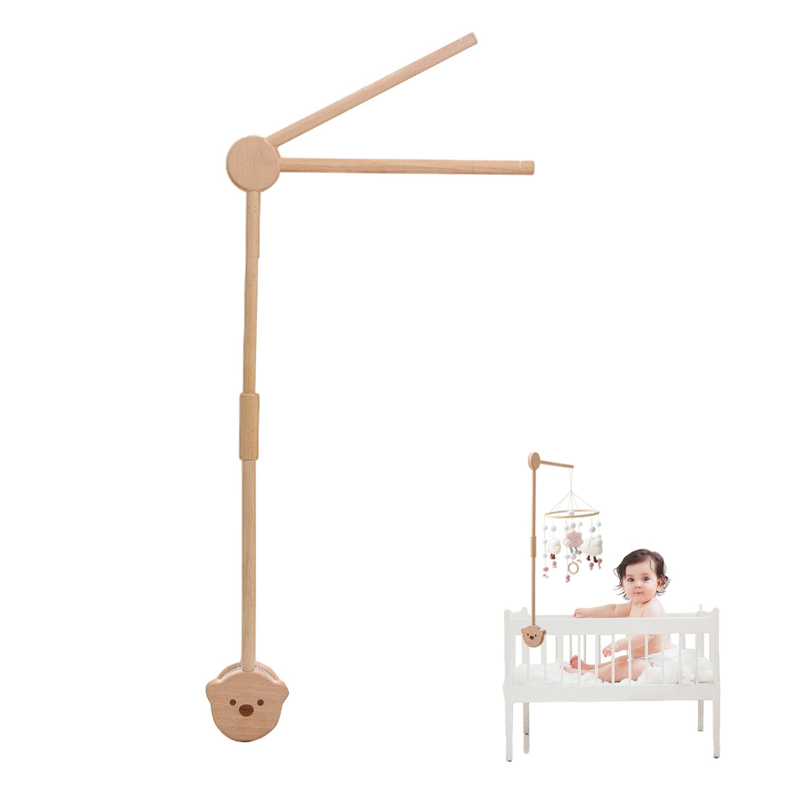 let's make Baby Mobile Holder, Bear Wooden Baby Mobile Holder, Height Adjustable, Two Hanging Rods, Different Angles, No Paint, Suitable for 0–6 Years Old Baby