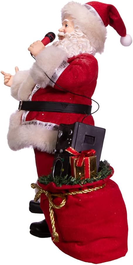 Kurt Adler 10.5-Inch Battery-Operated Fabriche Musical Karaoke Santa