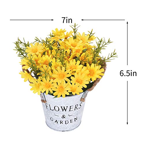 Martine Mall Artificial Sunflowers Pot, Silky Artificial Flower Daisy Metal Pot Bonsai, Artificial Flowers In Metal Potted, Artificial Daisy Bouquet For Stage Garden Wedding Windowsill Decor #TOP4