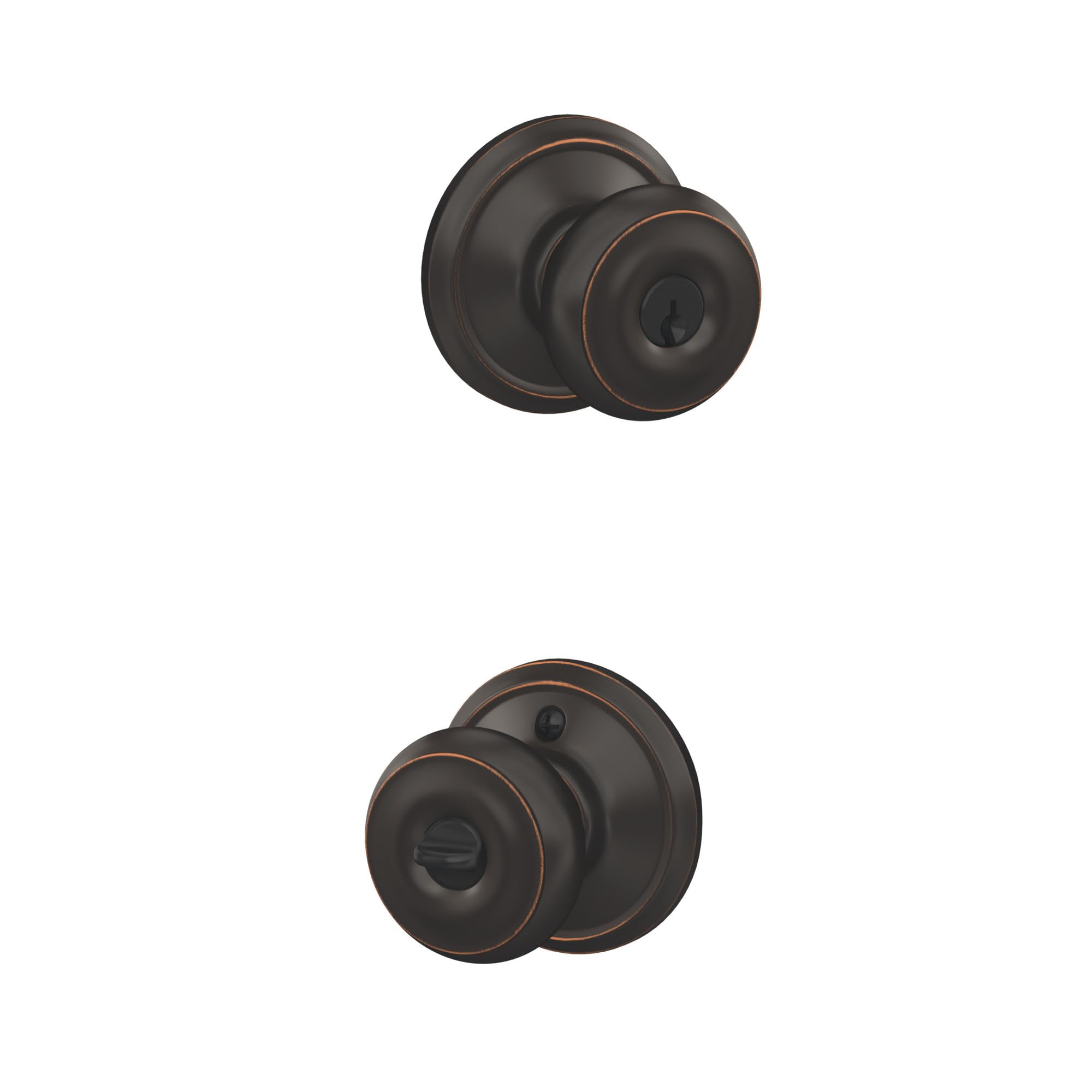 SCHLAGE F10GEO619CAM Georgian Door Knob with Brookshire Trim Hall & Closet Passage Handle, Satin Nickel, Camelot