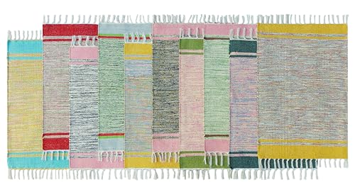 Image of MAHZEE HOME� Hand Woven Cotton Multicolor Small Rug for Bedroom, Living Room, Kids Room and Kitchen | Size : 1'4 inchx2' Feet or 16x24 Inch or 40x60 cm| 100% Organic| Machine Washable (Combo of 10 Pcs)