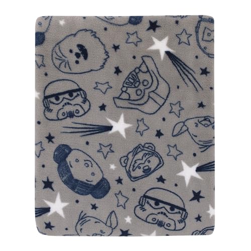 Star Wars Welcome to the Galaxy Navy and Gray Princess Leia, R2-D2, Chewbacca, and C-3PO Super Soft Toddler Blanket