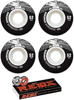 52mm Warehouse Street Eagles Black Skateboard Wheels - 99a with Bones Bearings - 8mm Bones Reds Precision Skate Rated Skateboard Bearings (8) Pack - Bundle of 2 Items