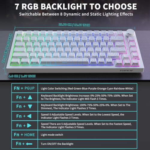 Image of FOPETT Wireless Mechanical Keyboard Rechargeable Adjustable Backlight Three Mode Wired /2.4G /Bluetooth Side Engraved for Laptop /Windows /PC - Contour Lines White