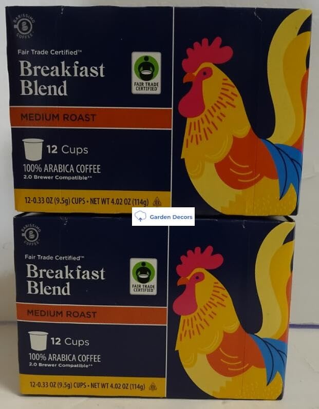 Barissimo Fair Trade Certified Coffee Breakfast Blend Medium Roast 12 Cups 4.02oz 114g (2 Boxes)