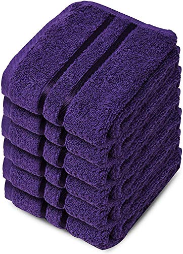 Towelogy® Juego de toallas de franela de algodón egipcio de lujo, 500 g/m², supersuaves y altamente absorbentes, 30 x 30 cm (morado ciruela, paquete de 3)