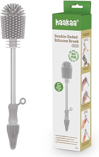 Haakaa Kit de cepillos de limpieza de silicona, cepillos de limpieza domésticos para botellas y grietas, silicona de grado alimenticio apto para
