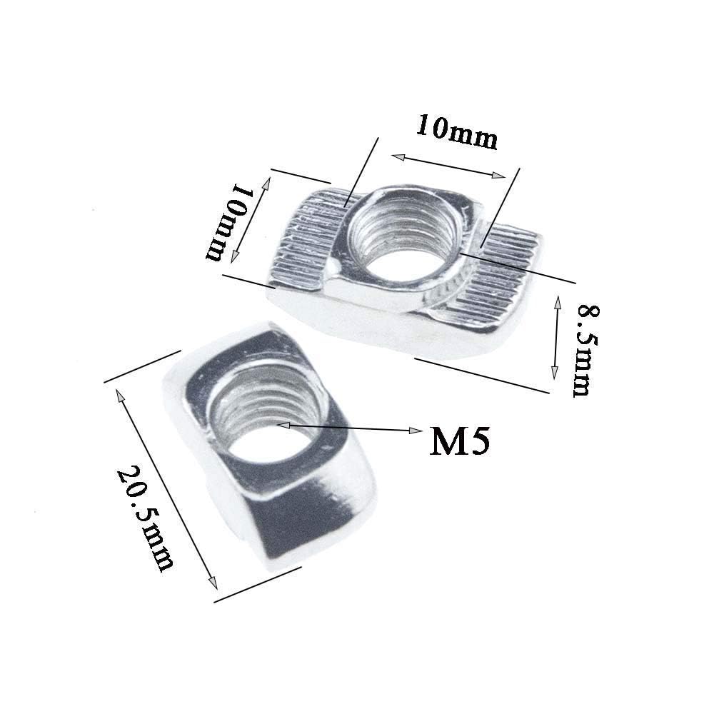BINZZO Sliding T Slot Nuts 4545 Series M5 18 Pack Drop in T Nuts Carbon Steel Nickel Plated Half Round Roll in Sliding 10mm Slot Aluminum Profile Accessories for T Slot Aluminum Profile 45 x 45 Series