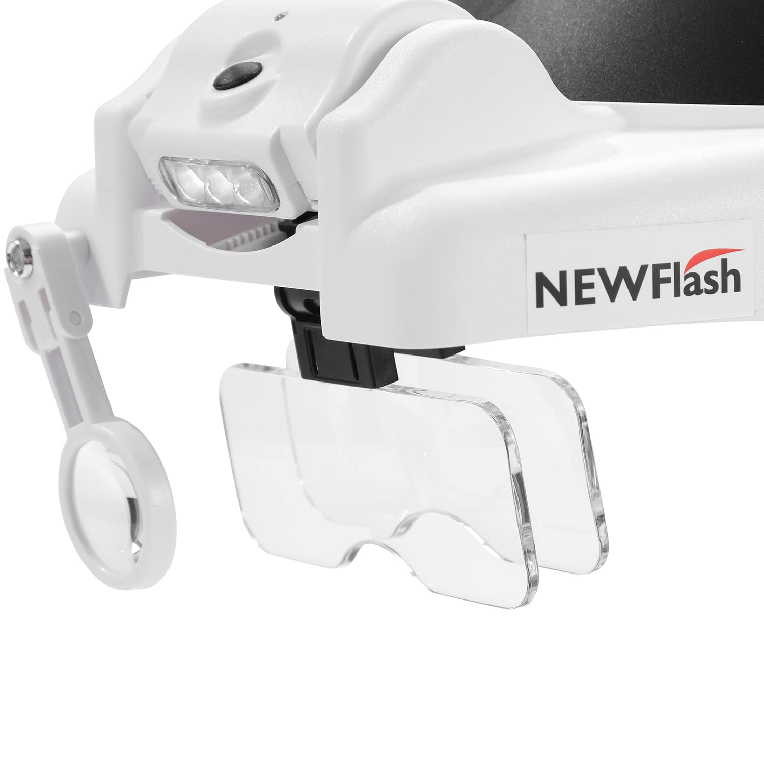 NEW FLASH Lupa na głowę ze światłem LED, ładowana przez USB, zestaw głośnomówiący do montażu na głowie, lupa z 6 odłączanymi soczewkami do pracy w bliskim czasie do czytania biżuterii, rękodzieła, elektroniczna naprawa 406202