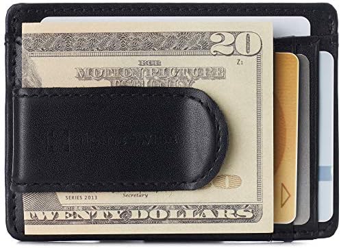 Alpine Swiss Dermot Mens RFID Safe Money Clip Minimalist Wallet Smooth Leather Comes in Gift Box Black