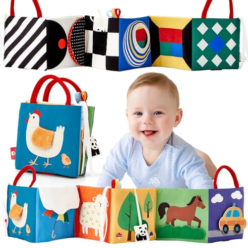 hahaland Baby Sensory Toys 0-6 Months High Contrast Tummy Time Soft Book