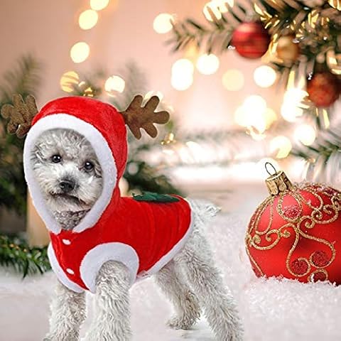 JIMACRO Dog Christmas Clothes Pet Santa Suit Cute Reindeer Dog Costume Cat Costume Warm Winter Coat for Pet Cover