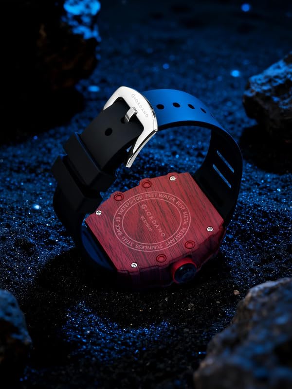 Image of Giordano Analog Square Watch for Men with Skeleton Design, Rugged Textured Case, Luminous Hands, and Silicone Strap
