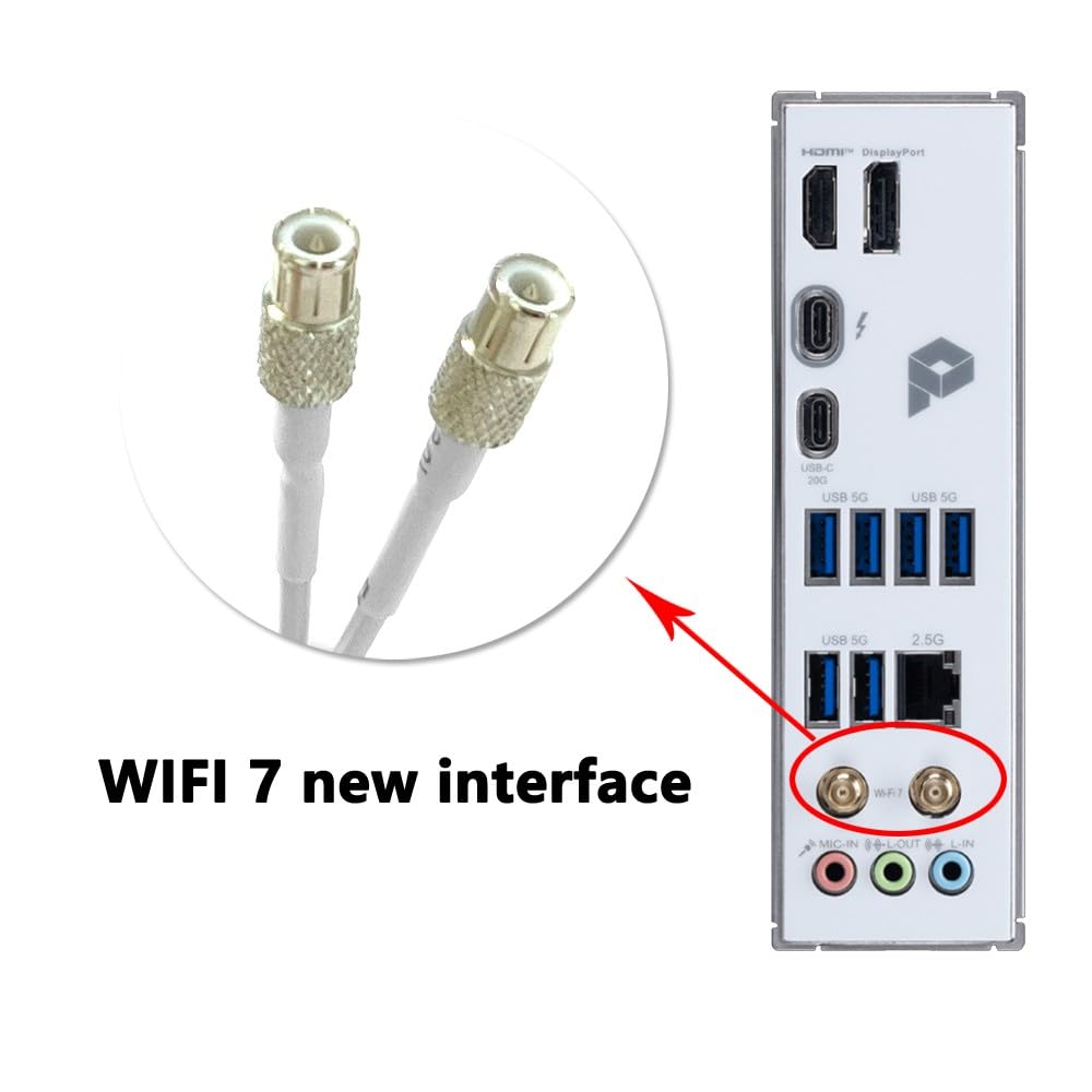 ZAHARA Antenne WiFi 7 pour MSI - WLAN Tri-Bande 2,4/5/6GHz, Compatible avec séries pour MEG, MPG, MAG & Pro (Z890/X870/B860/B850), 5,8 Gbit/s, Câble 82cm, Connexion Rapide (Blanc)