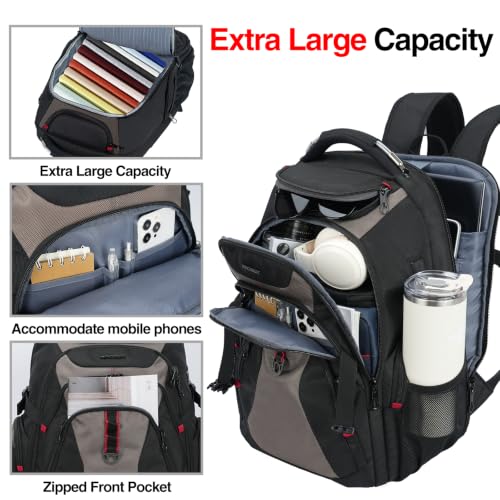 Image of KROSER Travel Laptop Backpack 17.3 Inch XL Computer Backpack with Hard Shell Saferoom RFID Pockets Water-Repellent Business College Daypack Stylish Bag for Men /Women-Black Light Browm
