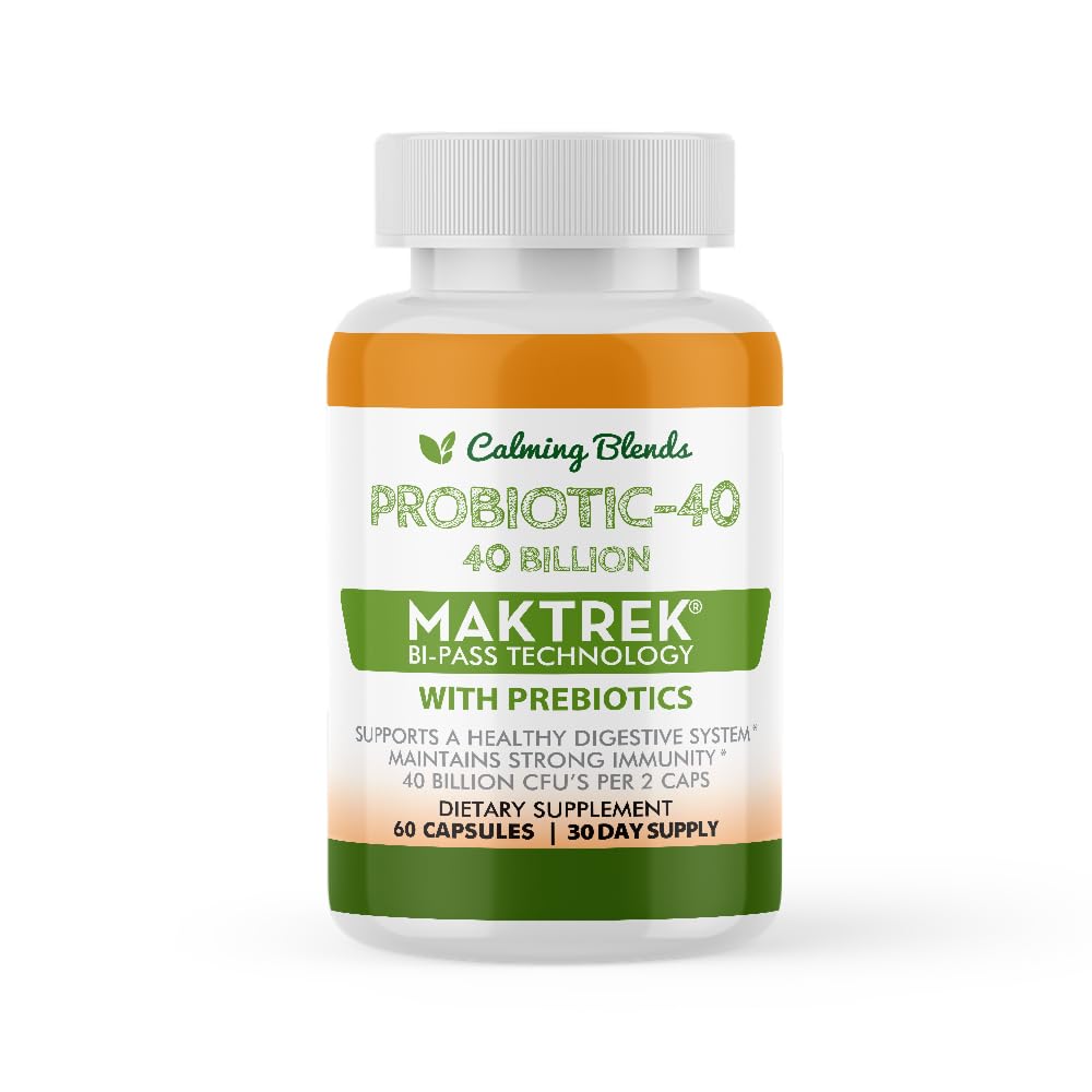 CALMING BLENDS Probiotic, 40 Billion CFU, Bi-Pass Delivery System for Maximum Effectiveness, Shelf Stable, 60 Vegetable Capsules