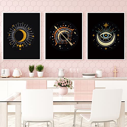 Image of Louise Maelys 3 Set Tarot Moon Embroidery Kits for Beginners with Evil Eye Pattern,Adults Starter Cross Stitch Kit DIY Needlepoint
