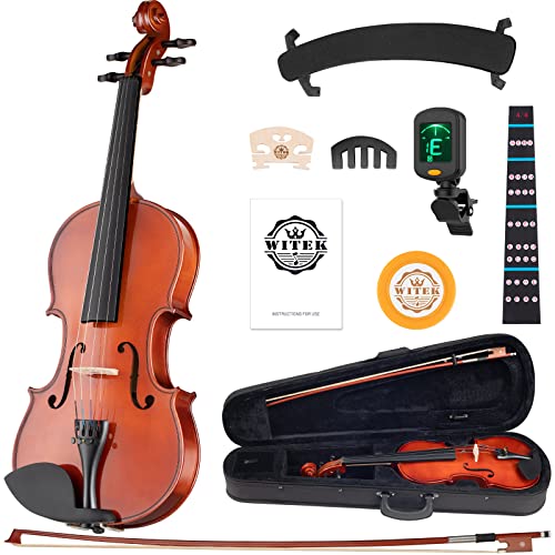 Witek Violin Strings 4/4 Full Set, Premium Ebony Beginner Violin Fiddle With Hard Case, Violin Bow, Bridge, Rosin, Shoulder Rest, Violin Stickers, Violin Tuner, Violin Mute And Violin Instructions #TOP1