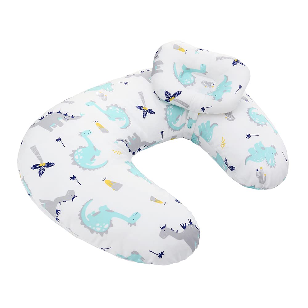 LAT LEE AND TOWNNursing Pillow With Baby Cushion 100% Cotton Breastfeeding Baby Pillow Breast Feeding Cushion Baby Removable Cover (Dinosaur)
