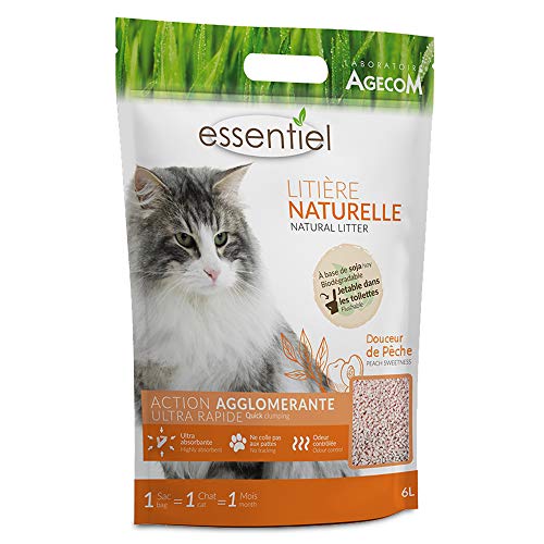 Essentiel Litière Naturelle Agglomérante Soja Pêche pour Chat 6L