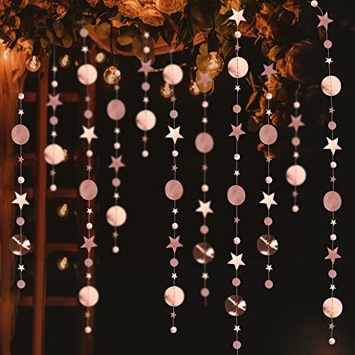 Guirlande étoiles or rose, guirlande papier ronde étoile 52 pieds guirlande papier étoile décorations papier étoile banderole bannière guirlande cercle pour anniversaire mariage Noël décorations