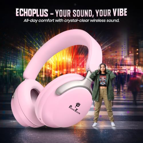 Image of PunnkFunnk Wireless Over-Ear Bluetooth Headphones - Deep Bass, Noise Isolation, Soft Cushioned Earcups, Foldable Lightweight Design, HD Mic for Gaming, Music & Calls (Pink)