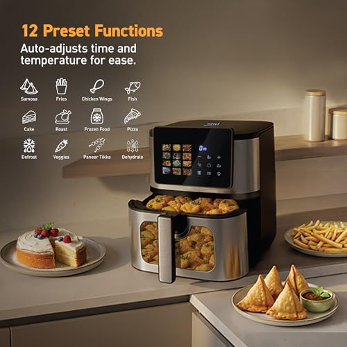 Image of KENT Digital Air Fryer 9L| 2200W |Bake,Grill&Roast|Up to 80% Less Oil Usage| 12 Preset Menu |Digital Display & Touch Control Panel |Glass Window with in built Light|Dual Heating Element at Top &Bottom