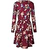 ZESICA-Womens-Long-Sleeve-Floral-Pockets-Casual-Swing-Pleated-T-Shirt-Dress ZESICA Women's Long Sleeve Floral Pockets Casual Swing Pleated T-shirt Dress,Small,Burgundy Burgundy Small