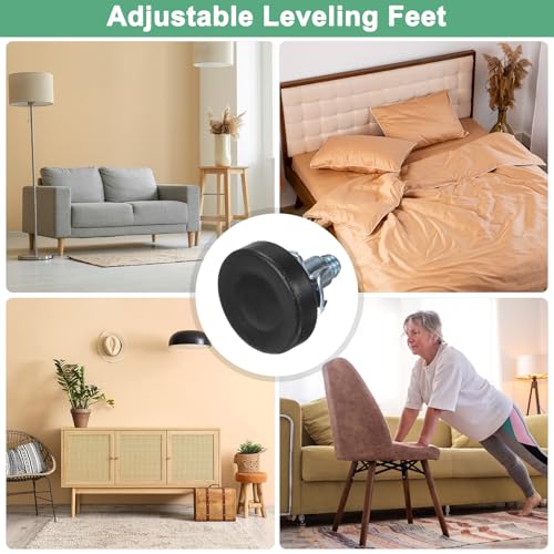 Image of M METERXITY 4-Pack Furniture Feet 1 /4 inch Thread w T-Nut Kit 1320LBS Black | Adjustable Furniture Levelers, Adjustable Leveling Feet Supports, for Tables /Cabinets /Large Base Supports