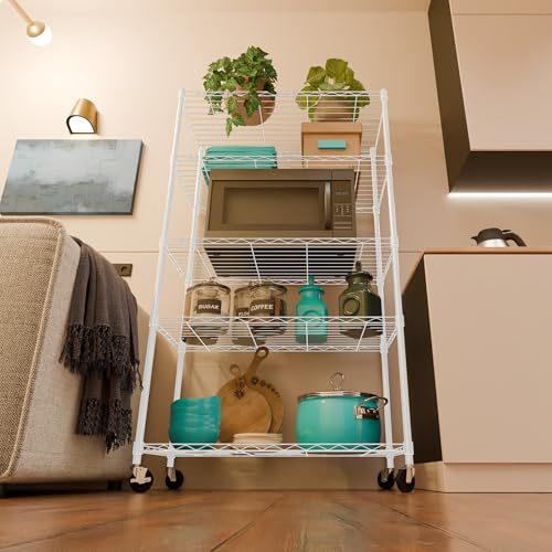 Image of 5-Shelves Wheels Heavy Duty Steel Storage Rack | Multipurpose Shelving Unit for Kitchen, Home & Utility