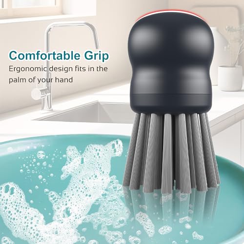 Image of Mini Dish Brush for Cleaning Chicken Shredder, Palm Brush Dish Scrubber with Ergonomic Grip, Kitchen Brush for Washing Dishes, Pans, Pots, Sink (1, Gray)