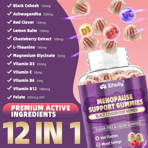 Menopause Supplements for Women with Black Cohosh, Menopause Relief Sugar Free Gummies for Hot Flashes, Natural Female Hormone Balance & Ashwagandha, Magnesium for Night Sweats, Mood Swings, 60 Count - Image 4
