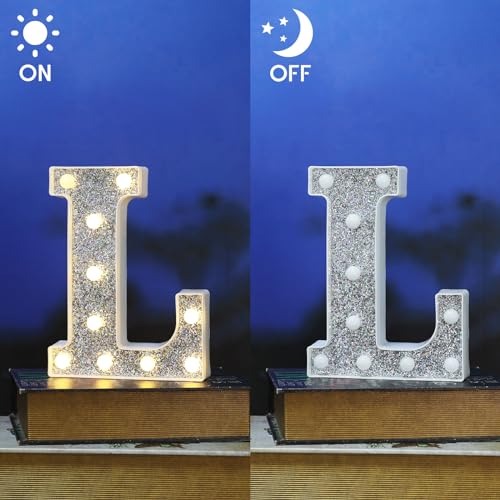 Image of Light Up Letters, Marquee Light Letter for Table Decorations, Glitter Light Up Signs for Prom, Events, or Engagement Party Decor, Featuring Alphabet & Number Lighted Letters, Letter L